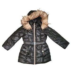 Micheal Micheal Kors Big Girls Stadium Length Belted Puffer coat fuzzy hood 5/6